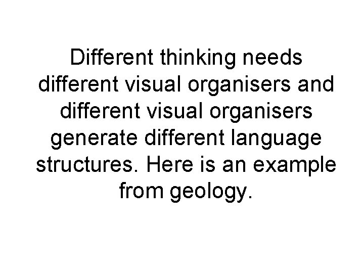 Different thinking needs different visual organisers and different visual organisers generate different language structures.