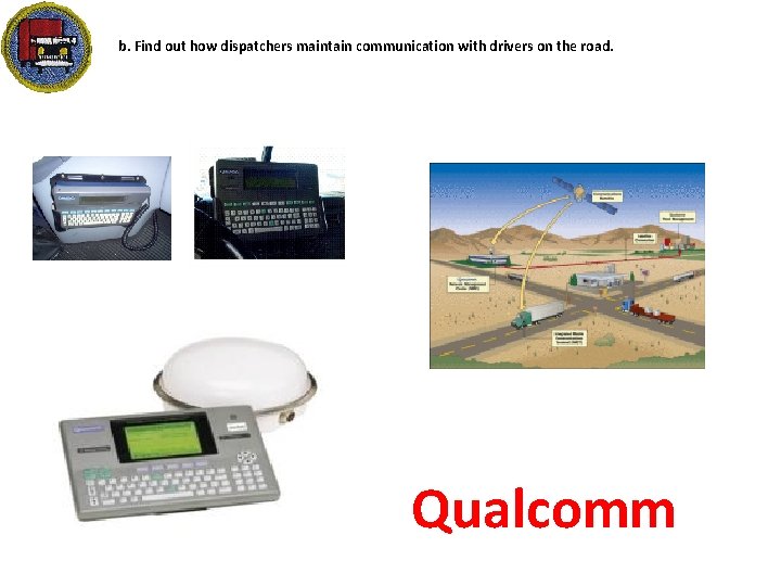 b. Find out how dispatchers maintain communication with drivers on the road. Qualcomm 