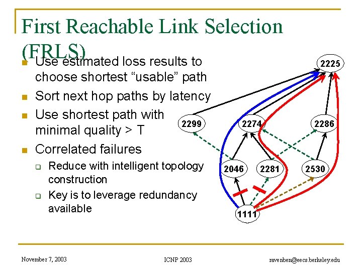 First Reachable Link Selection (FRLS) n Use estimated loss results to n n n