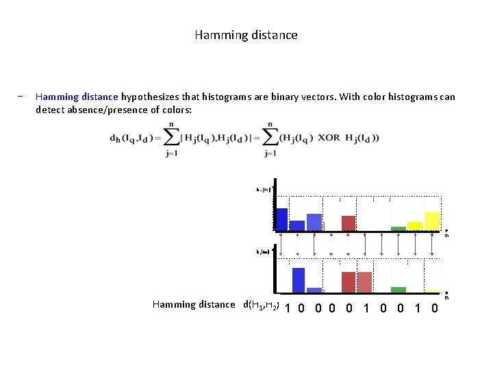 Hamming distance − Hamming distance hypothesizes that histograms are binary vectors. With color histograms