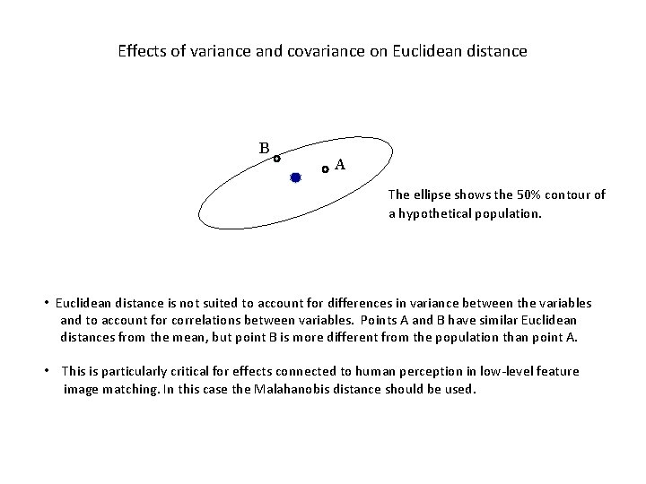 Effects of variance and covariance on Euclidean distance B A The ellipse shows the