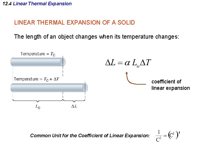 12. 4 Linear Thermal Expansion LINEAR THERMAL EXPANSION OF A SOLID The length of