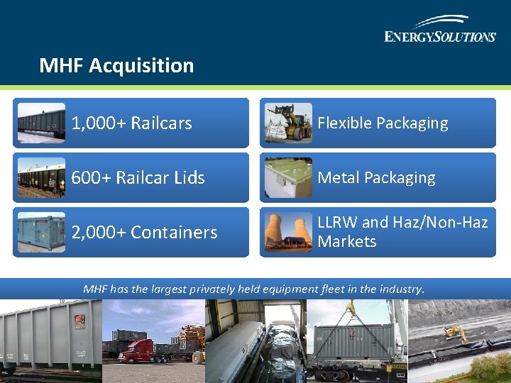 MHF Acquisition 1, 000+ Railcars Flexible Packaging 600+ Railcar Lids Metal Packaging 2, 000+