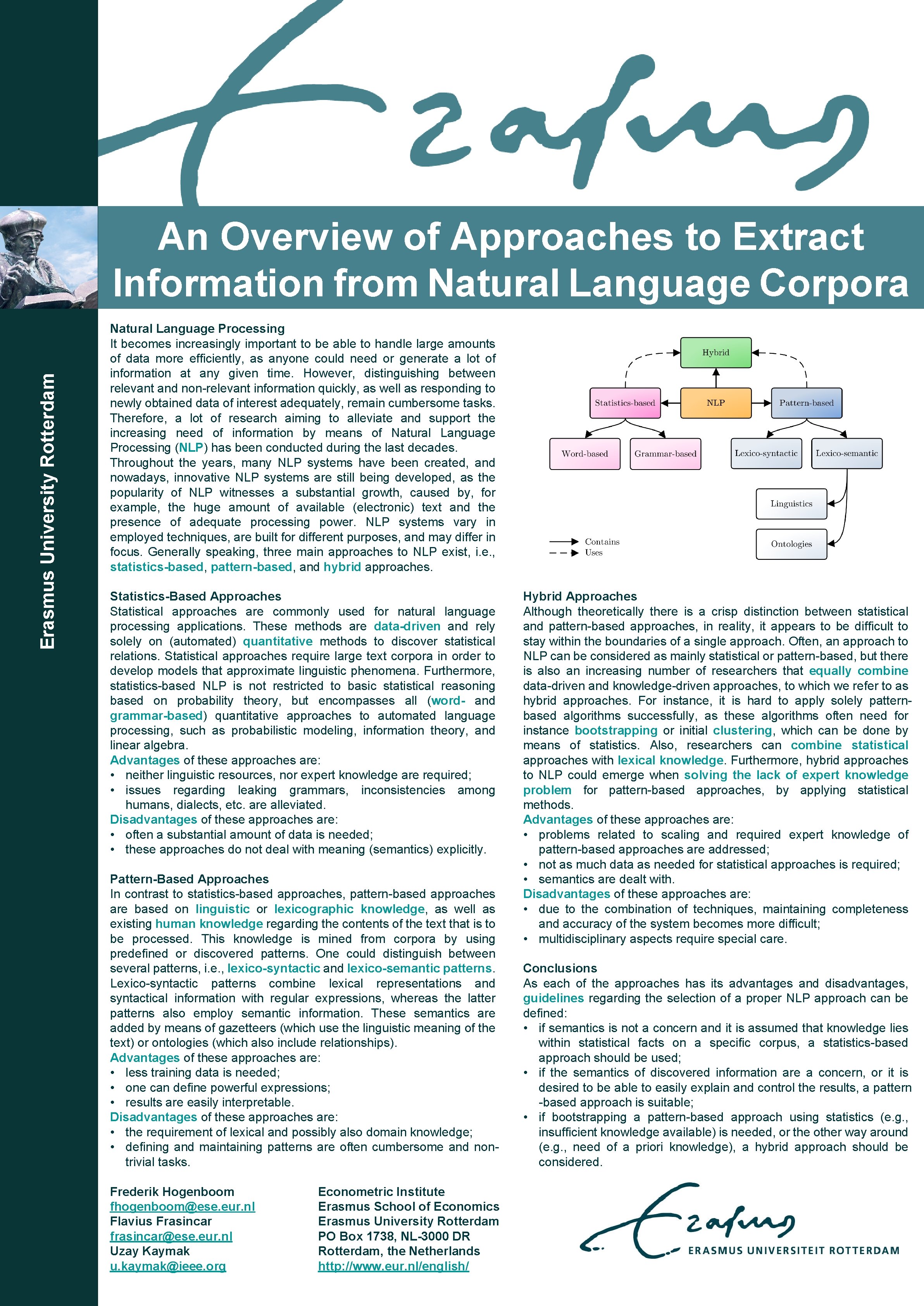 Erasmus University Rotterdam An Overview of Approaches to Extract Information from Natural Language Corpora