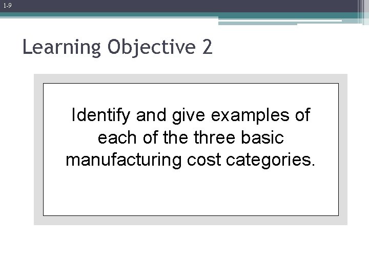 1 -9 Learning Objective 2 Identify and give examples of each of the three