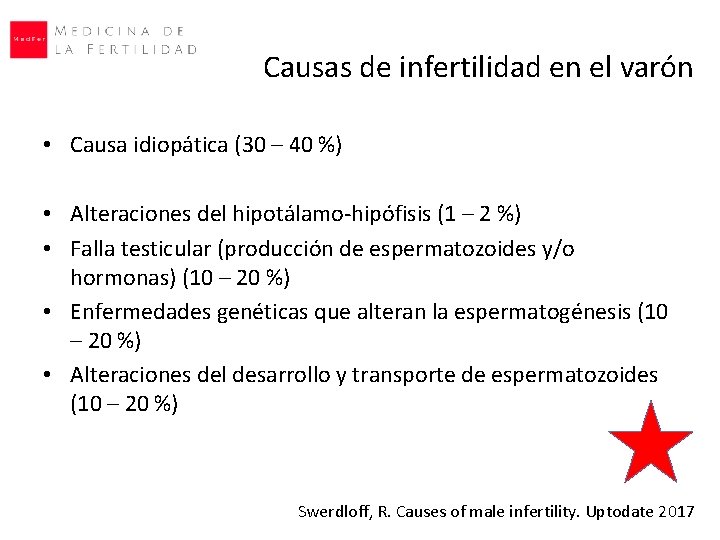 Causas de infertilidad en el varón • Causa idiopática (30 – 40 %) • Causas de infertilidad en el varón • Causa idiopática (30 – 40 %) •