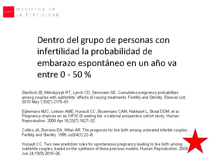 Dentro del grupo de personas con infertilidad la probabilidad de embarazo espontáneo en un Dentro del grupo de personas con infertilidad la probabilidad de embarazo espontáneo en un