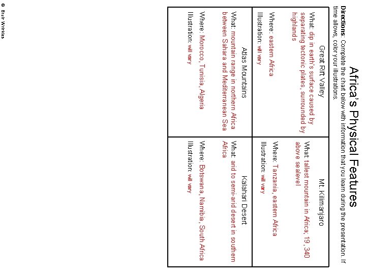 Africa’s Physical Features Mt. Kilimanjaro Directions: Complete the chart below with information that you