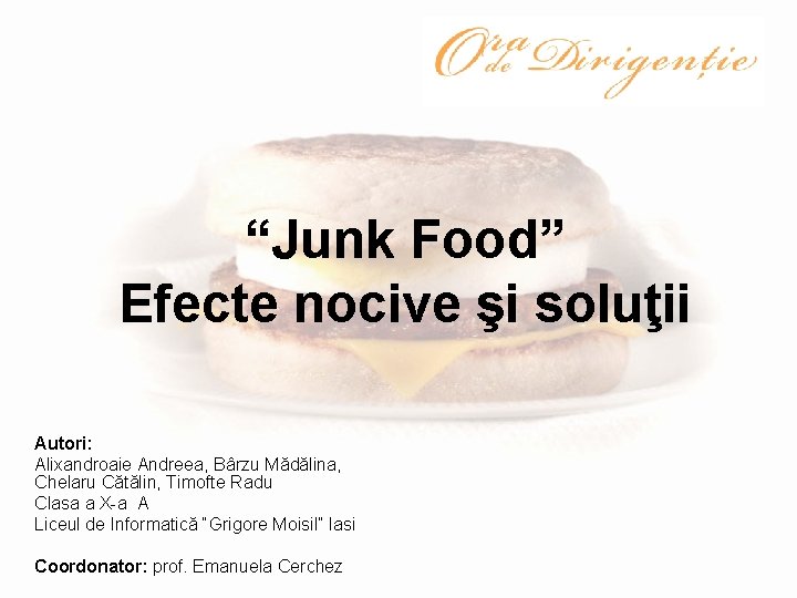 “Junk Food” Efecte nocive şi soluţii Autori: Alixandroaie Andreea, Bârzu Mădălina, Chelaru Cătălin, Timofte