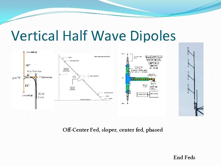 Vertical Half Wave Dipoles Off-Center Fed, sloper, center fed, phased End Feds 