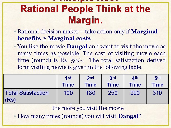 Principle No 3: Rational People Think at the Margin. • Rational decision maker – Principle No 3: Rational People Think at the Margin. • Rational decision maker –