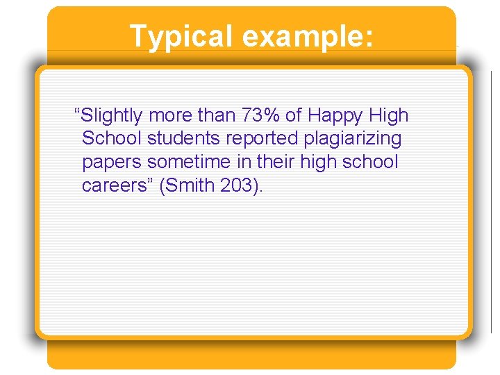 Typical example: “Slightly more than 73% of Happy High School students reported plagiarizing papers