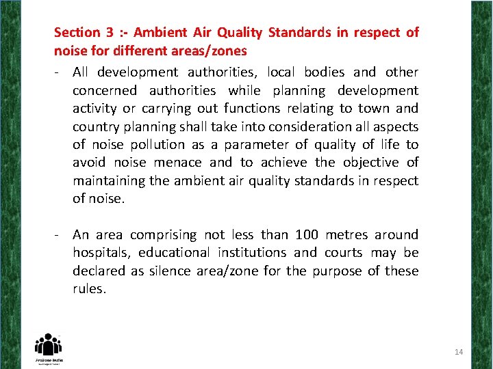 Section 3 : - Ambient Air Quality Standards in respect of noise for different