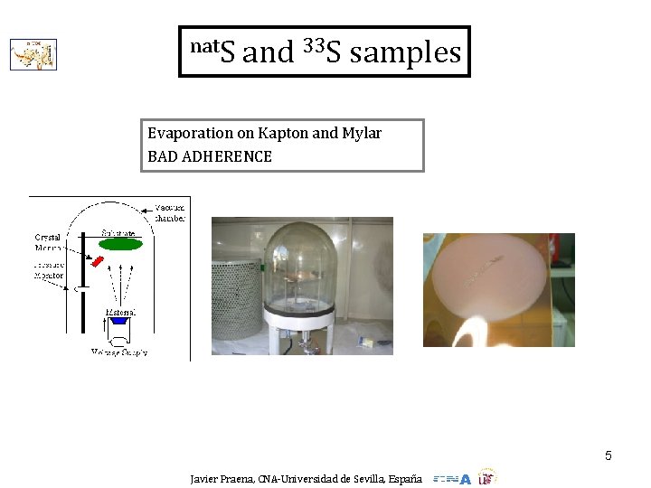 nat. S and 33 S samples Evaporation on Kapton and Mylar BAD ADHERENCE 5