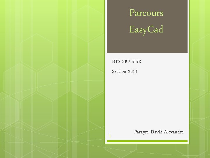 Parcours Easy. Cad BTS SIO SISR Session 2014 1 Parayre David-Alexandre 