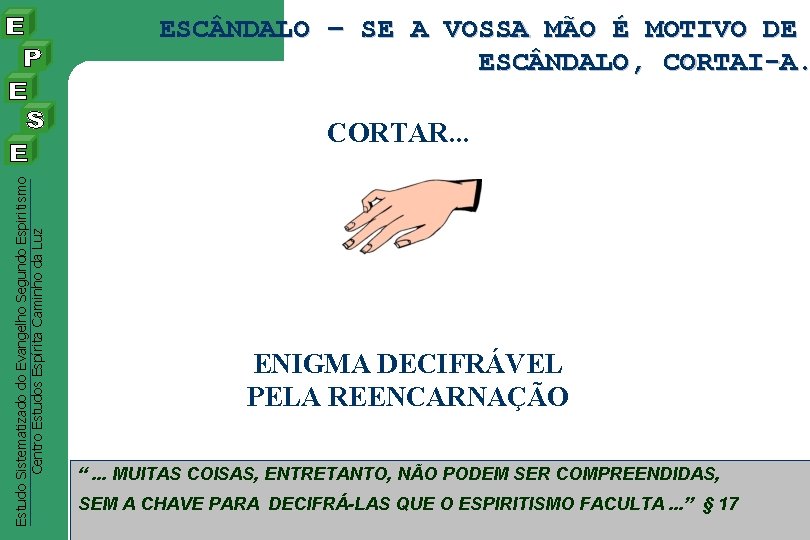 ESC NDALO – SE A VOSSA MÃO É MOTIVO DE ESC NDALO, CORTAI-A. Estudo ESC NDALO – SE A VOSSA MÃO É MOTIVO DE ESC NDALO, CORTAI-A. Estudo