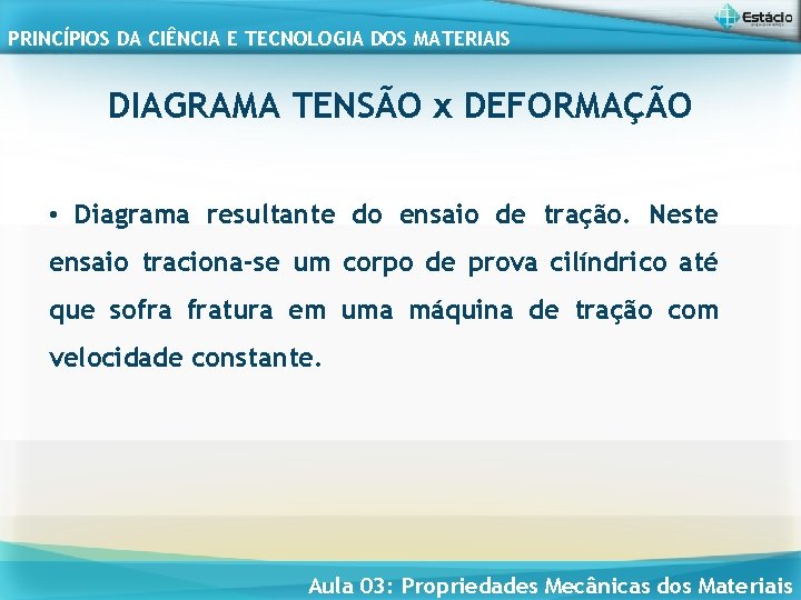 PRINCÍPIOS DA CIÊNCIA E TECNOLOGIA DOS MATERIAIS DIAGRAMA TENSÃO x DEFORMAÇÃO • Diagrama resultante