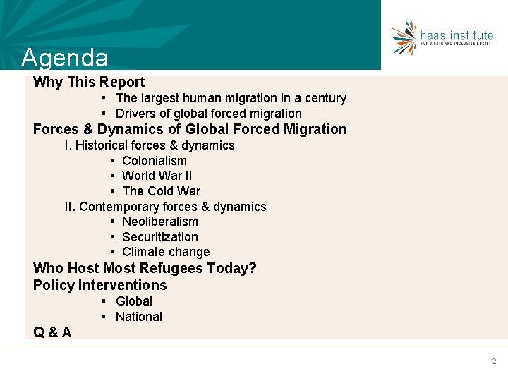 Agenda Why This Report § The largest human migration in a century § Drivers