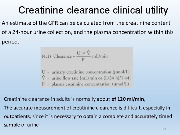 Creatinine clearance clinical utility An estimate of the GFR can be calculated from the Creatinine clearance clinical utility An estimate of the GFR can be calculated from the