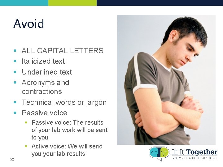 Avoid § § ALL CAPITAL LETTERS Italicized text Underlined text Acronyms and contractions § Avoid § § ALL CAPITAL LETTERS Italicized text Underlined text Acronyms and contractions §