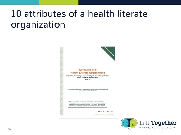 10 attributes of a health literate organization 59 10 attributes of a health literate organization 59