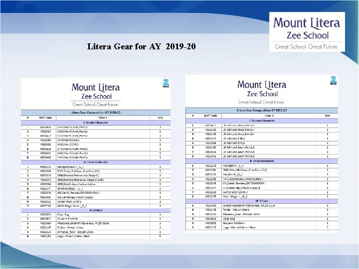 Litera Gear for AY 2019 -20 