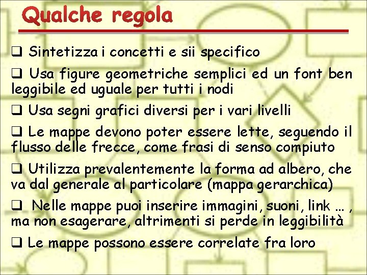 q Sintetizza i concetti e sii specifico q Usa figure geometriche semplici ed un