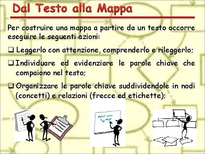 Per costruire una mappa a partire da un testo occorre eseguire le seguenti azioni: