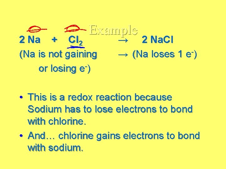 Example 2 Na + Cl 2 (Na is not gaining or losing e-) →