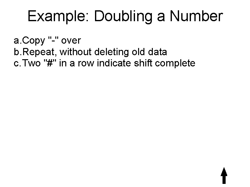 Example: Doubling a Number a. Copy "-" over b. Repeat, without deleting old data