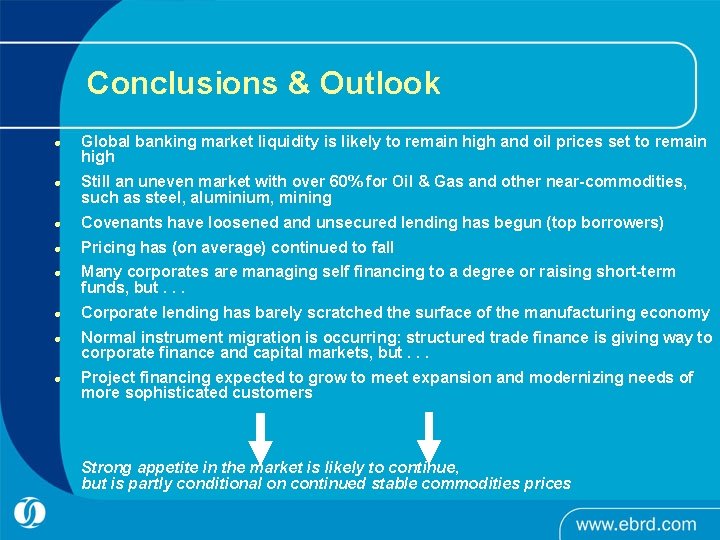Conclusions & Outlook l l Global banking market liquidity is likely to remain high Conclusions & Outlook l l Global banking market liquidity is likely to remain high