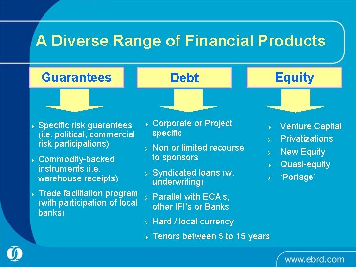 A Diverse Range of Financial Products Guarantees Ø Ø Ø Specific risk guarantees (i. A Diverse Range of Financial Products Guarantees Ø Ø Ø Specific risk guarantees (i.