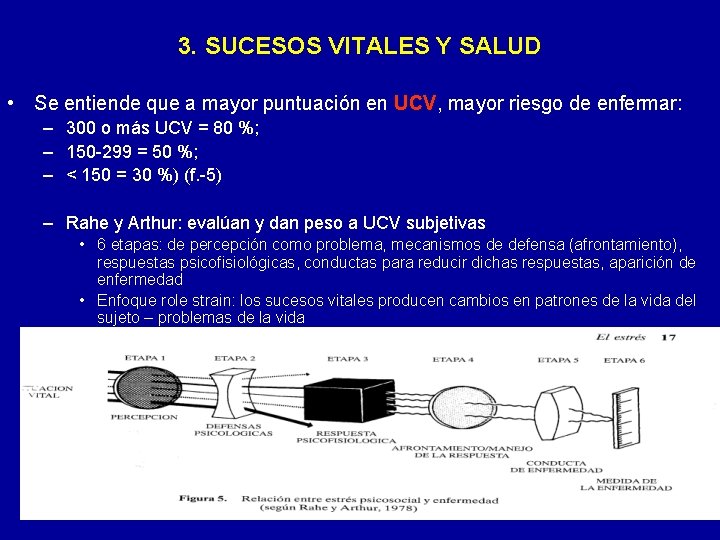 3. SUCESOS VITALES Y SALUD • Se entiende que a mayor puntuación en UCV,