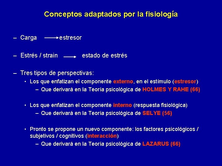 Conceptos adaptados por la fisiología – Carga – Estrés / strain estresor estado de