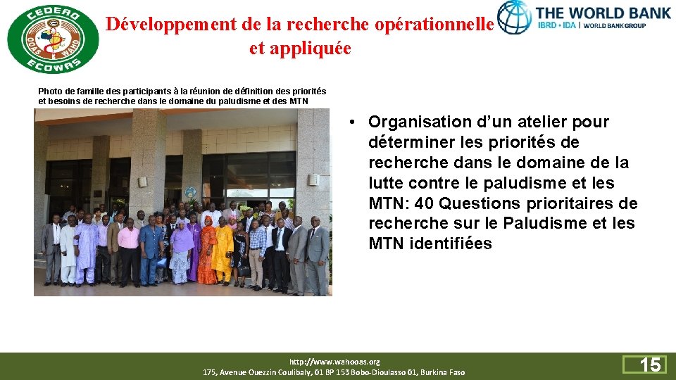 Développement de la recherche opérationnelle et appliquée Photo de famille des participants à la