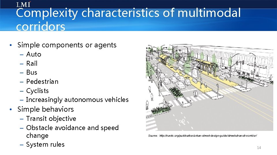 Complexity characteristics of multimodal corridors • Simple components or agents – – – Auto