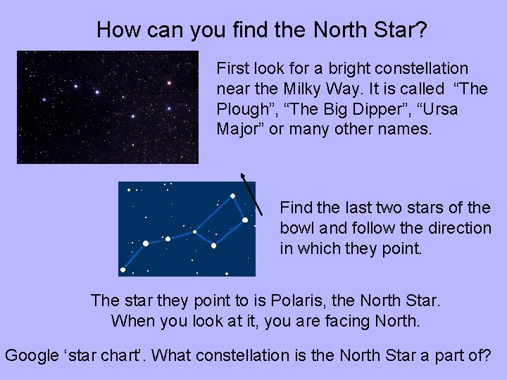 How can you find the North Star? First look for a bright constellation near