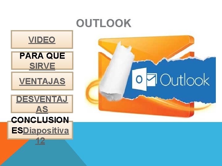 OUTLOOK VIDEO PARA QUE SIRVE VENTAJAS DESVENTAJ AS CONCLUSION ESDiapositiva 12 