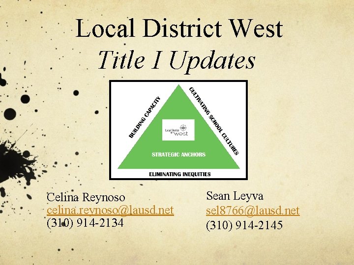 Local District West Title I Updates Celina Reynoso celina. reynoso@lausd. net (310) 914 -2134