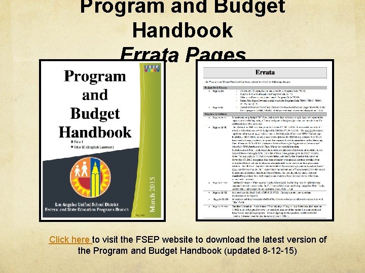 Program and Budget Handbook Errata Pages Click here to visit the FSEP website to