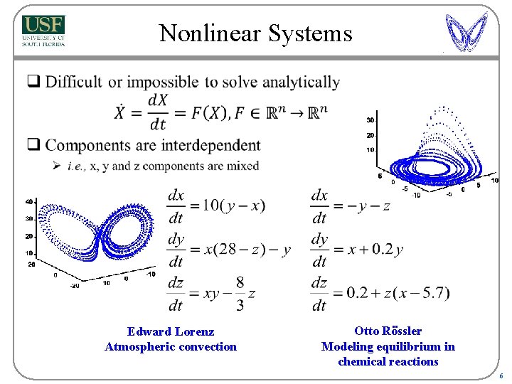 Nonlinear Systems q Edward Lorenz Atmospheric convection Otto Rössler Modeling equilibrium in chemical reactions