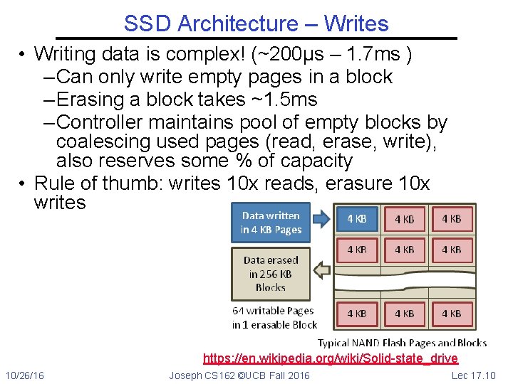 SSD Architecture – Writes • Writing data is complex! (~200μs – 1. 7 ms