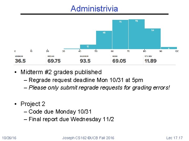 Administrivia • Midterm #2 grades published – Regrade request deadline Mon 10/31 at 5