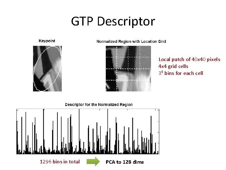 GTP Descriptor Local patch of 40 x 40 pixels 4 x 4 grid cells