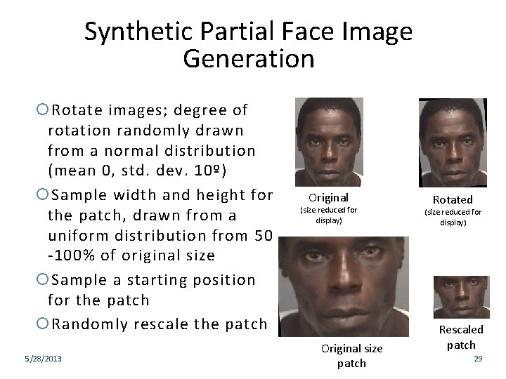 Synthetic Partial Face Image Generation Rotate images; degree of rotation randomly drawn from a