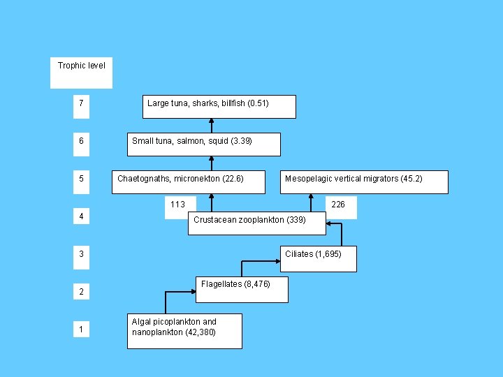 Trophic level 7 6 5 Large tuna, sharks, billfish (0. 51) Small tuna, salmon,