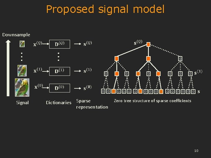 Proposed signal model Downsample 0 Signal 0 0 0 Dictionaries Sparse representation 0 0