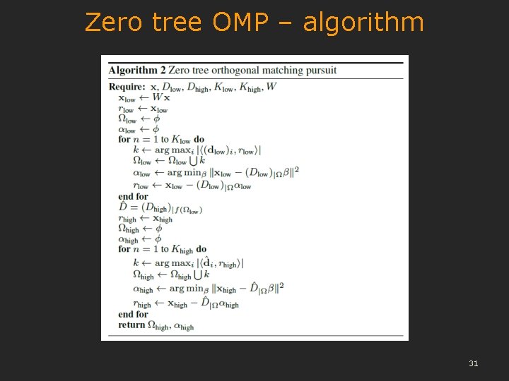 Zero tree OMP – algorithm 31 