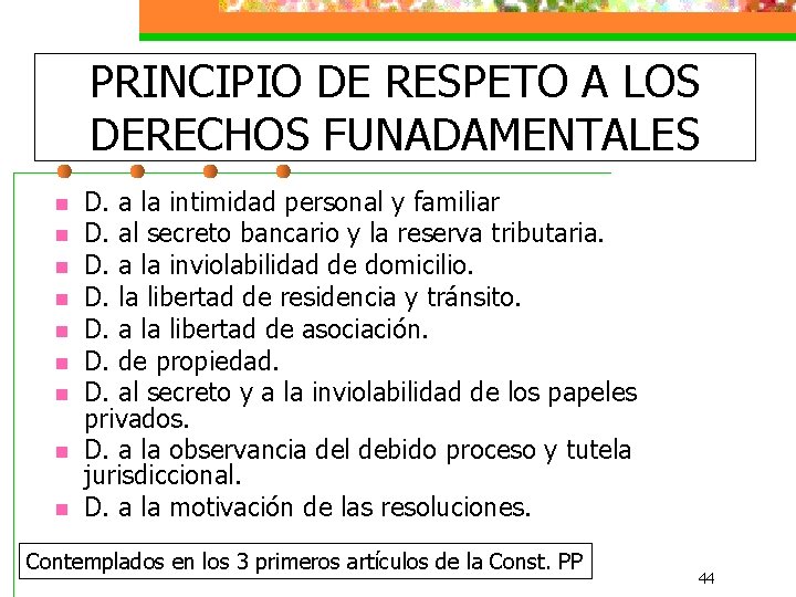 PRINCIPIO DE RESPETO A LOS DERECHOS FUNADAMENTALES n n n n n D. a