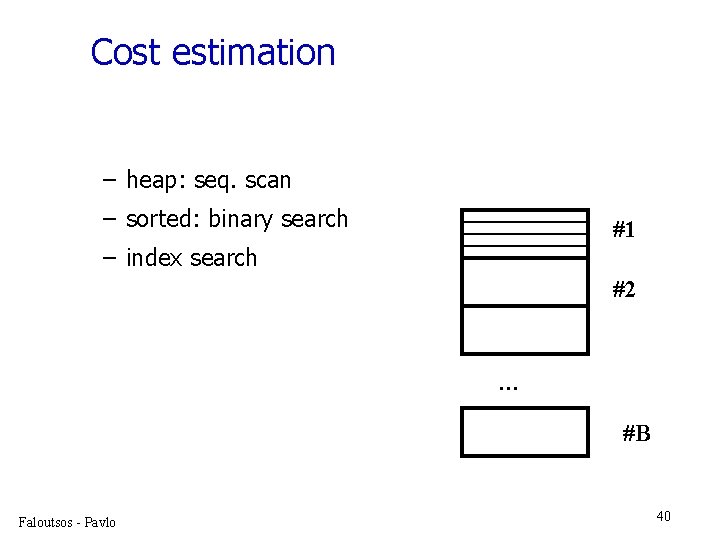 Cost estimation – heap: seq. scan – sorted: binary search #1 – index search